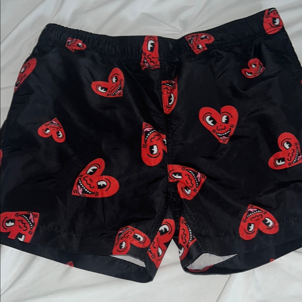Ripple Junction Black and Red Athletic Shorts with Heart Pattern